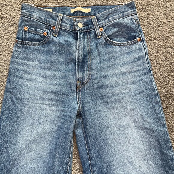 LEVI'S BIG E WEDGIE WIDE LEG ALTERED RAW HEM HIGH WAISTED BLUE JEANS -W 25 L 27 - Picture 2 of 12